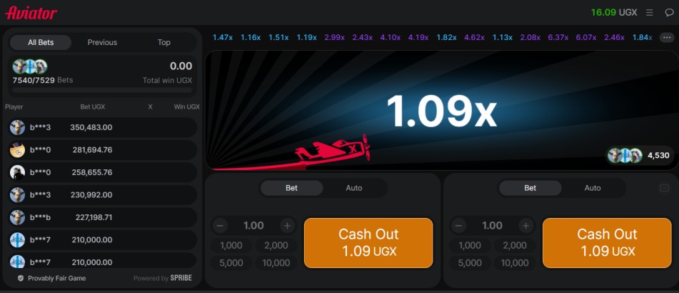 Image of the Aviator screen.