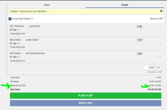 Image showing a bet slip with the betting tax indicated.