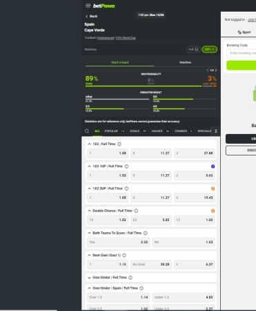 Betting odds for the FIFA World Cup clash between Spain and Cape Verde as listed on betPawa. 